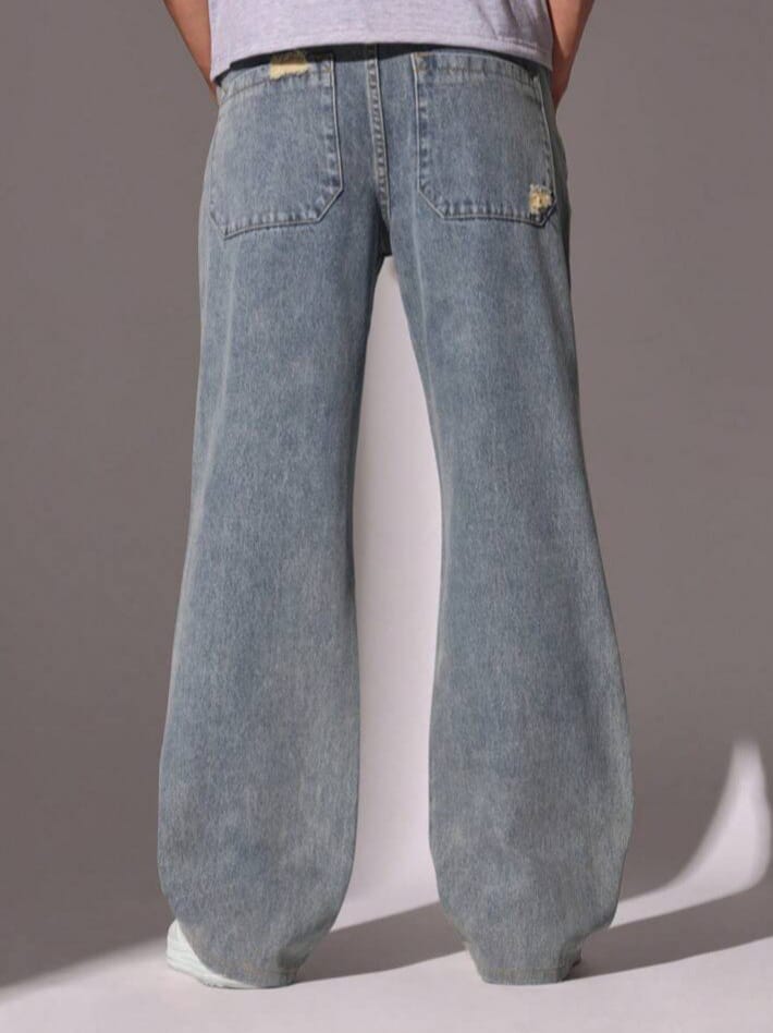 DEVIL-DENIM Men's Funky loose Flare Fit Jeans With Embroidered Self Fabric Patches Jeans